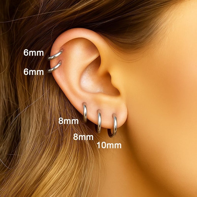 AMASIS Hypoallergenic Surgical Steel Earrings Sets for Sensitive Ears Lightweight Small Huggie Hoop Earrings 20G Stainless Steel Opal Ball Pearl CZ Flat Back Earrings for Women Men Trendy Cartilage Earrings Hoop Stud - Image 2